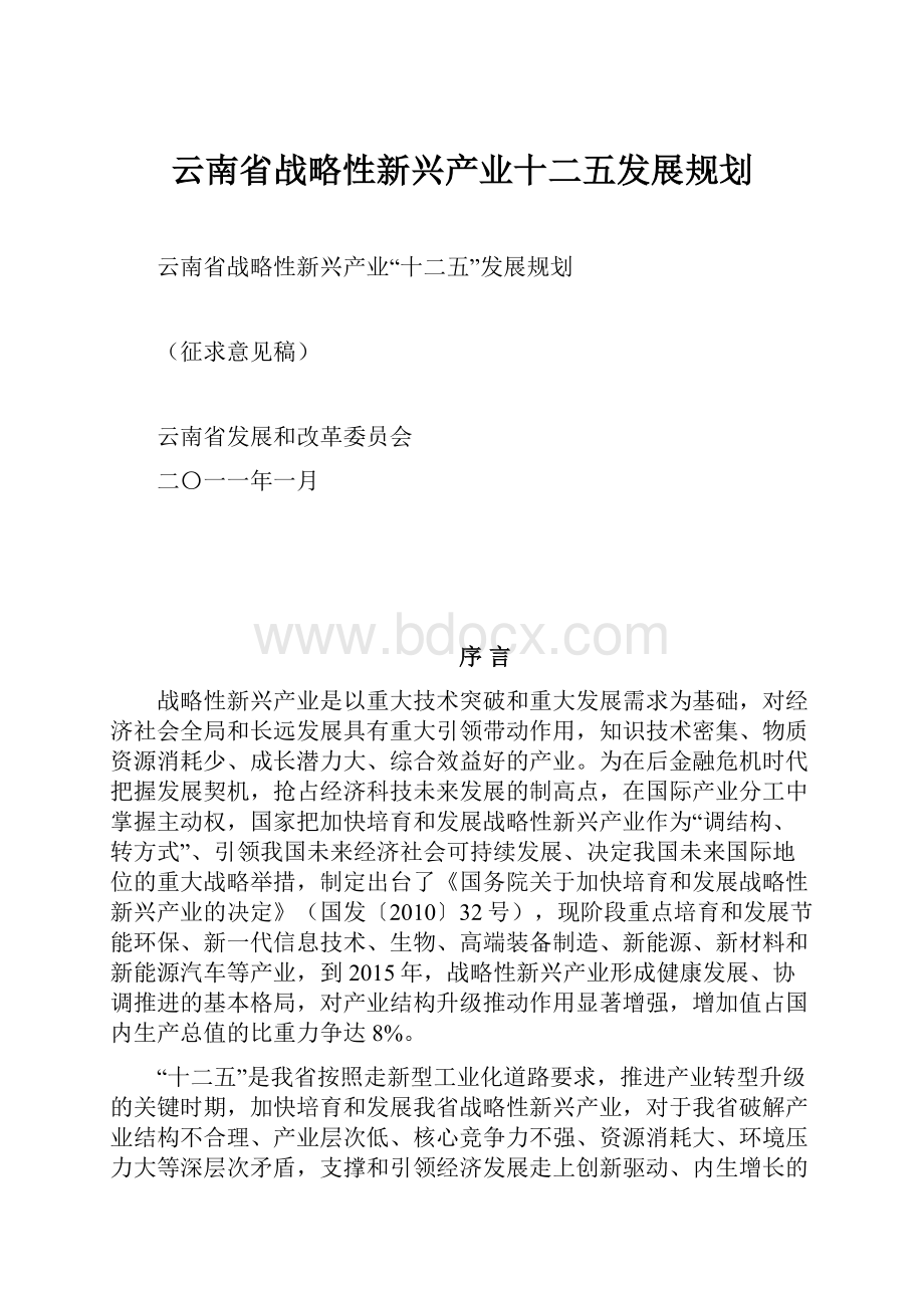 云南省战略性新兴产业十二五发展规划Word格式.docx_第1页