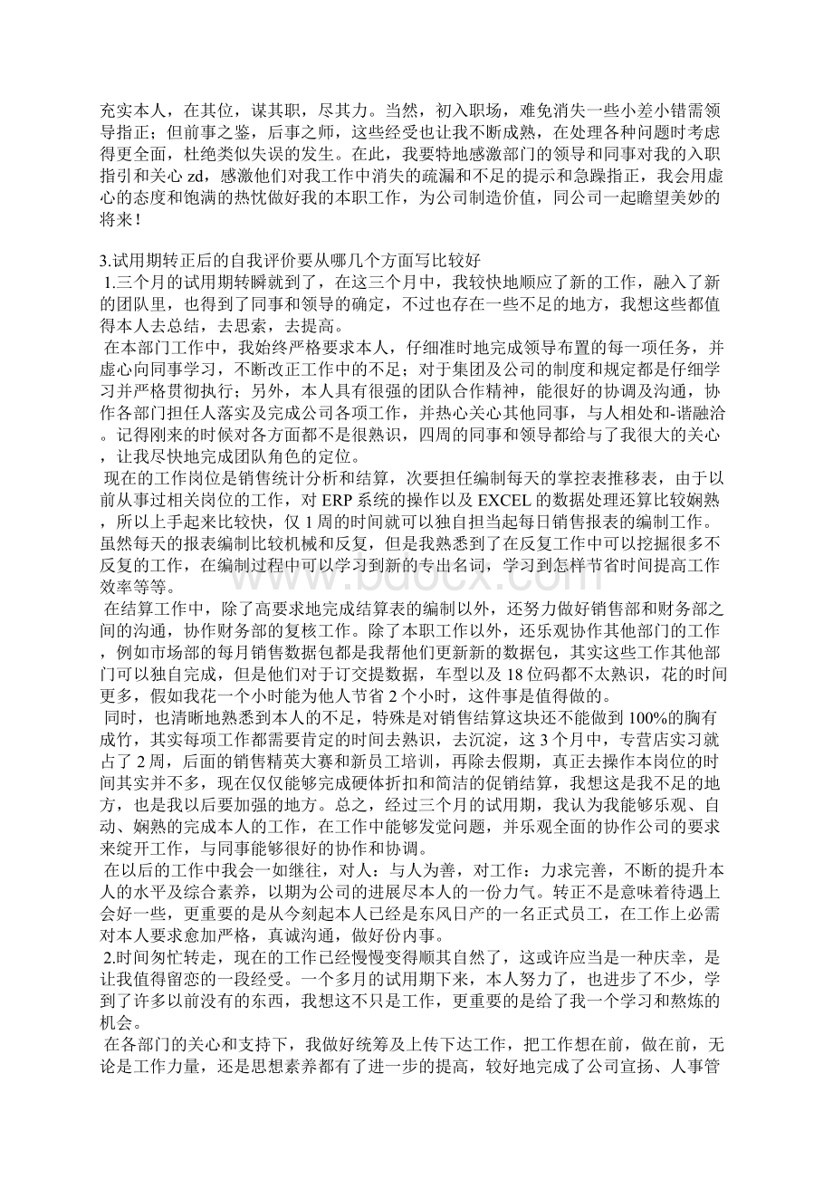 试用期工作转正自我评价怎么写Word文档下载推荐.docx_第2页