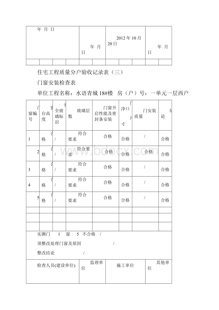 住宅工程质量分户验收记录表之门窗安装检查表.docx_第3页