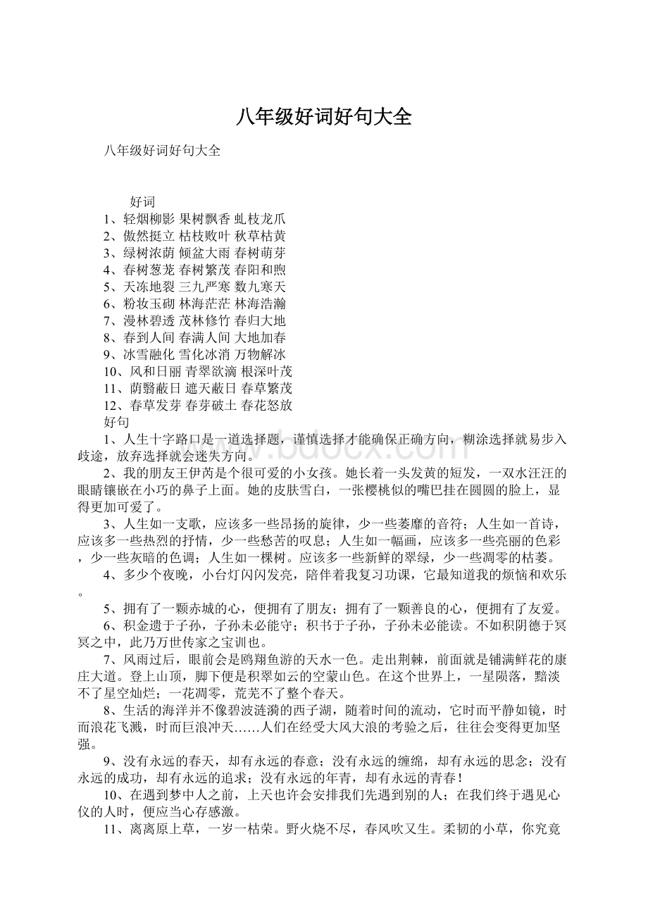 八年级好词好句大全Word文档下载推荐.docx