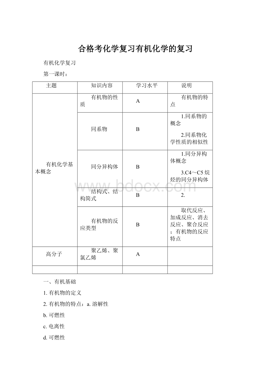 合格考化学复习有机化学的复习Word格式.docx_第1页