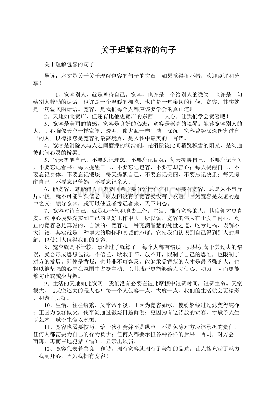 关于理解包容的句子Word文档下载推荐.docx_第1页