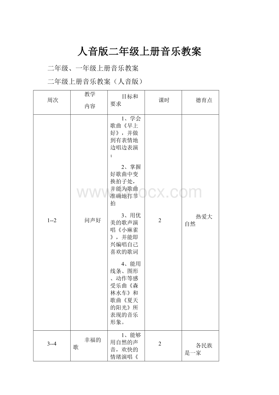 人音版二年级上册音乐教案Word文档格式.docx