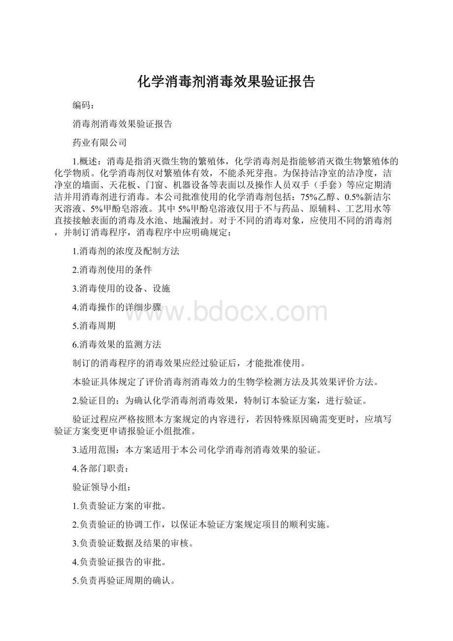 化学消毒剂消毒效果验证报告Word文档格式.docx