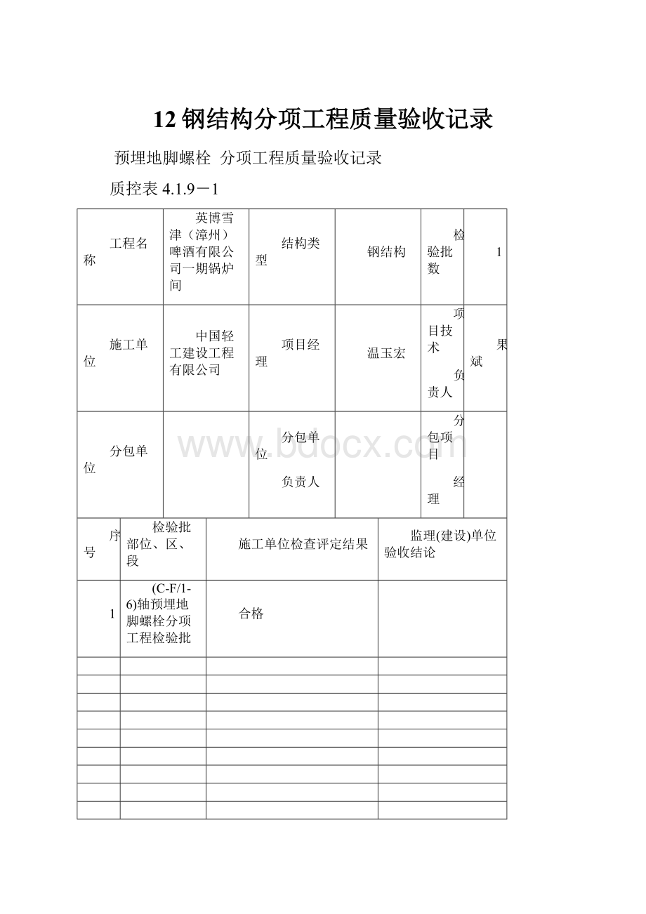 12钢结构分项工程质量验收记录.docx_第1页