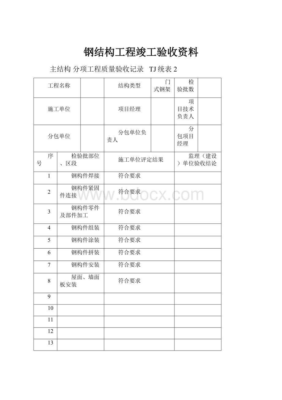 钢结构工程竣工验收资料.docx_第1页