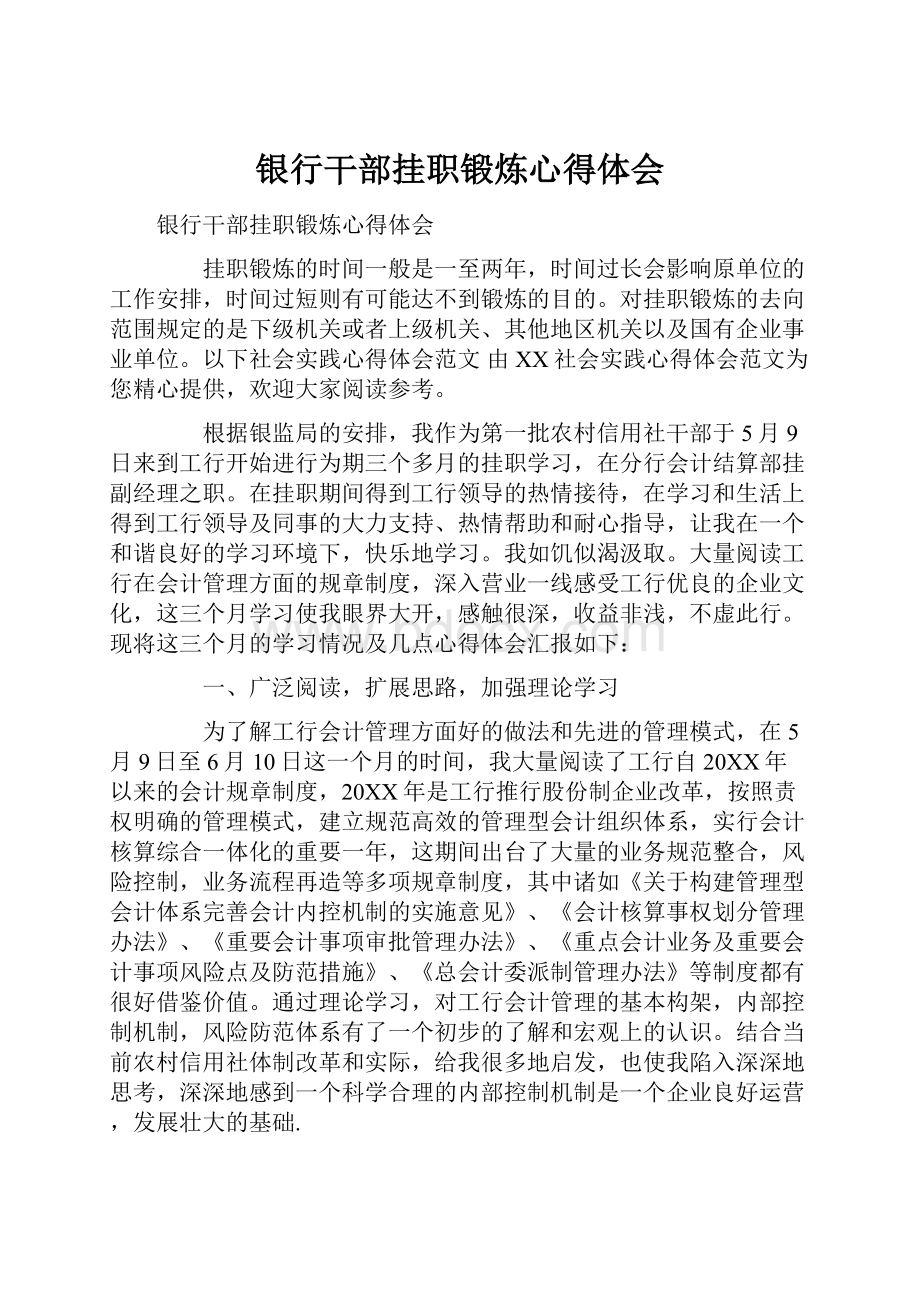 银行干部挂职锻炼心得体会Word文件下载.docx