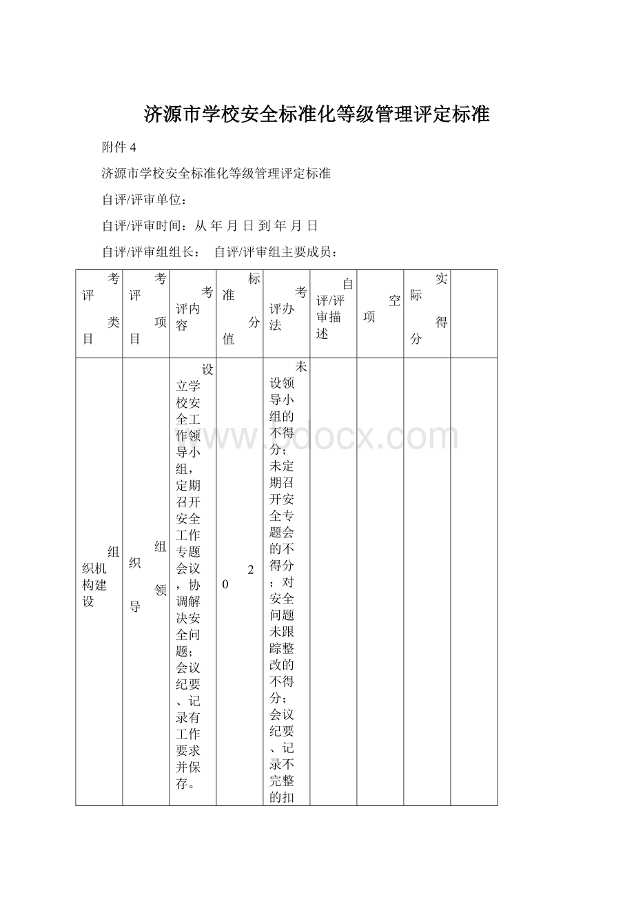 济源市学校安全标准化等级管理评定标准.docx_第1页