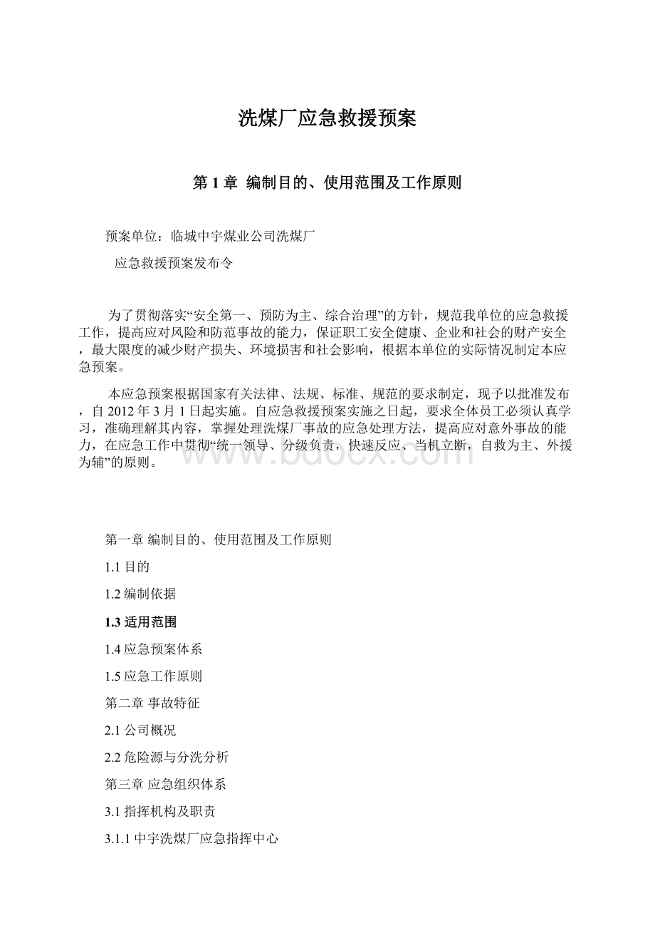 洗煤厂应急救援预案Word格式.docx