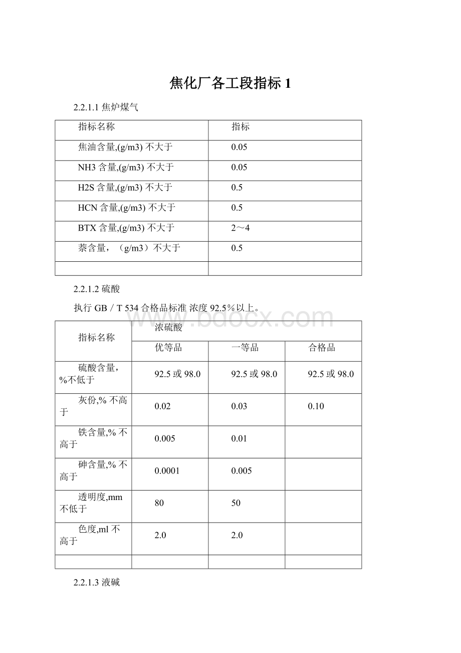 焦化厂各工段指标1Word文档下载推荐.docx