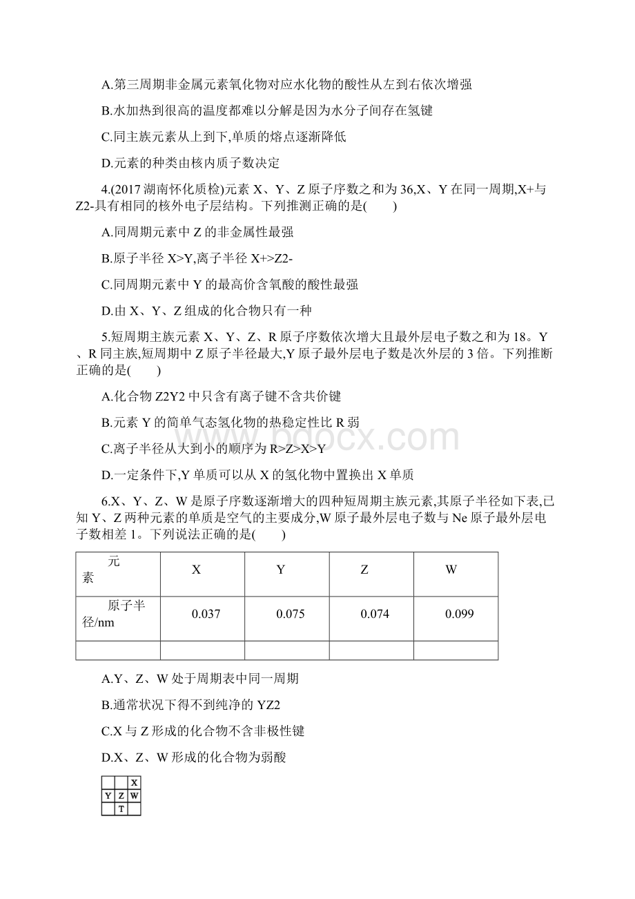 新课标版高考化学一轮复习 第五单元 物质结构 元素周期律单元质检卷doc.docx_第2页