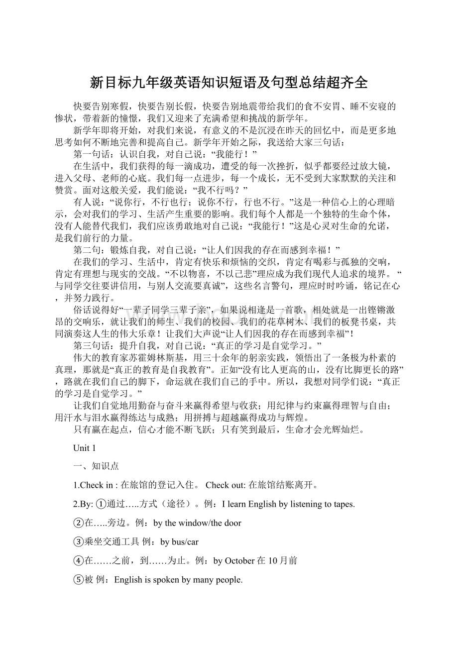 新目标九年级英语知识短语及句型总结超齐全.docx