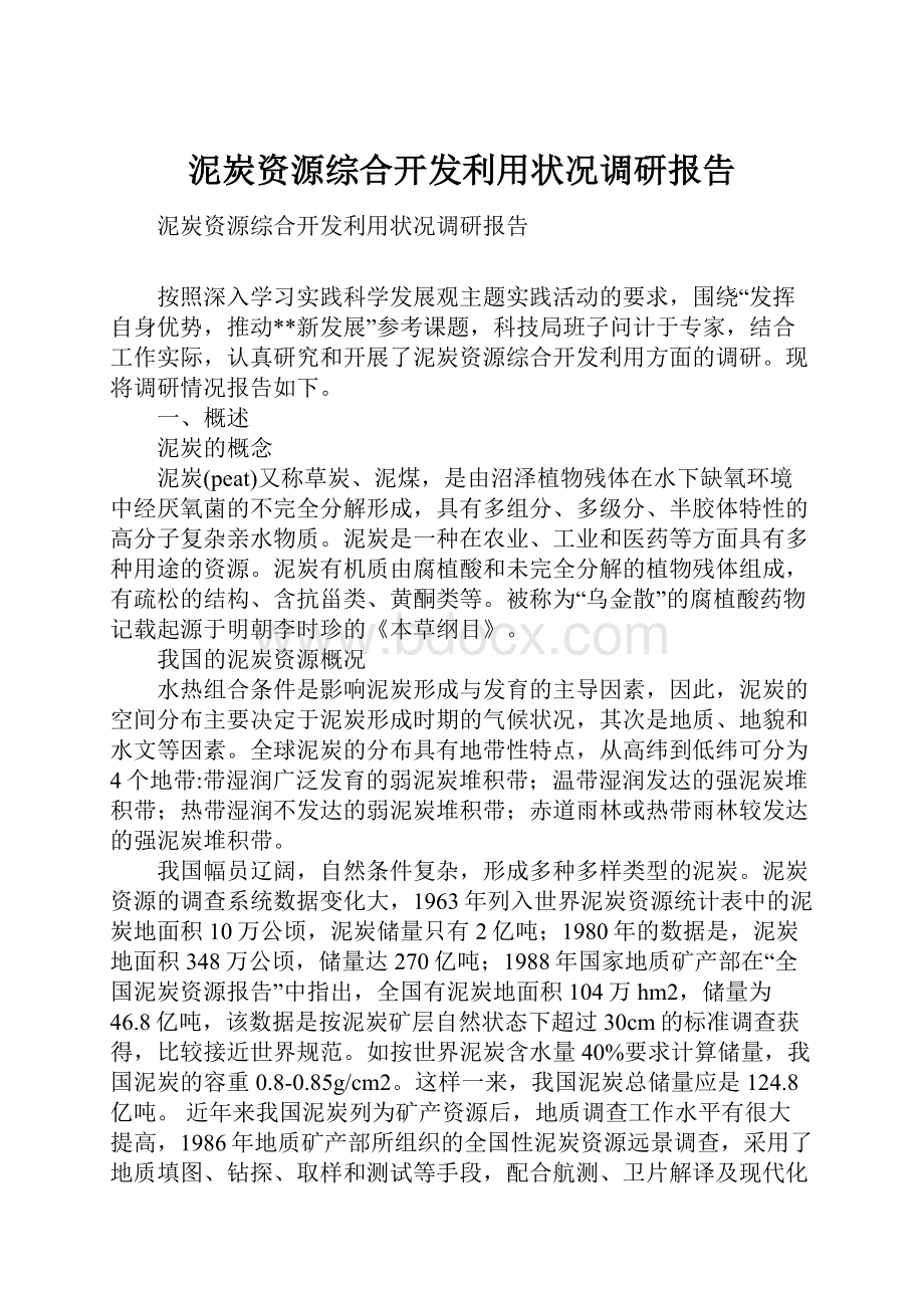 泥炭资源综合开发利用状况调研报告.docx