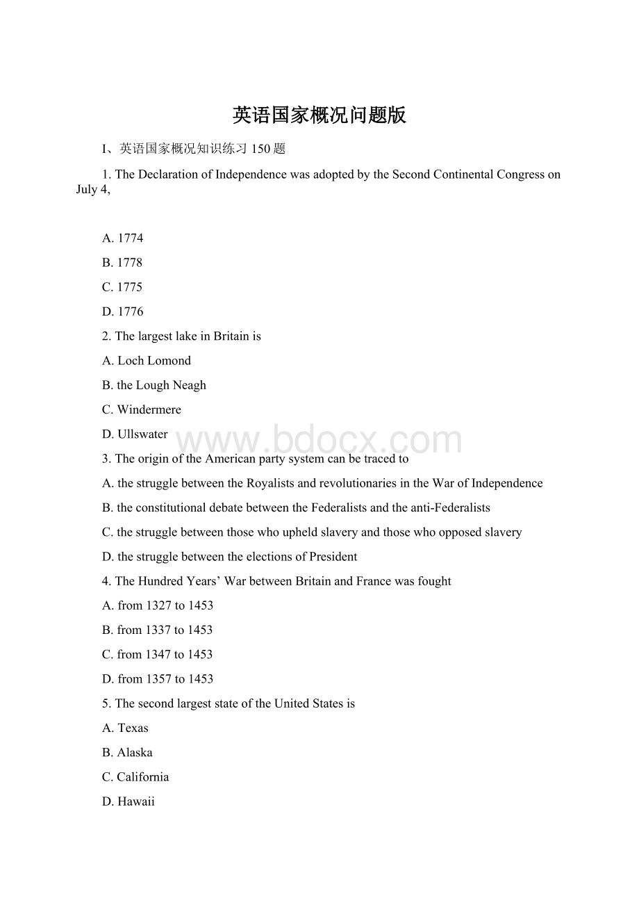 英语国家概况问题版Word文档格式.docx