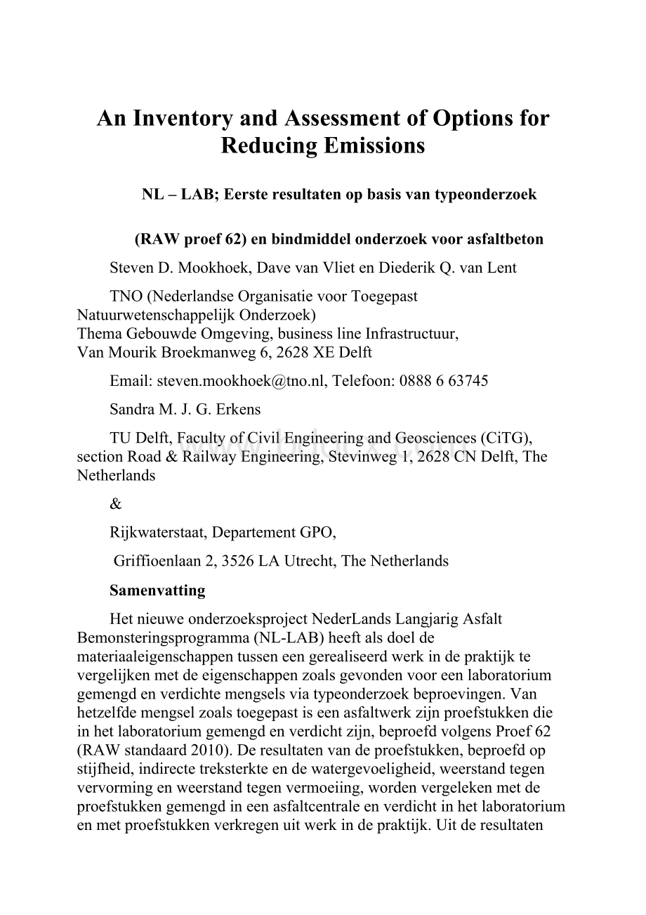 An Inventory and Assessment of Options for Reducing EmissionsWord文档格式.docx