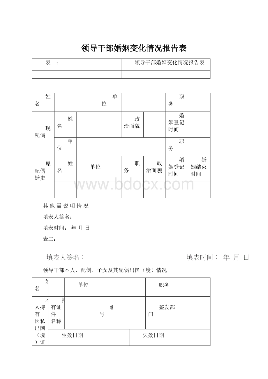 领导干部婚姻变化情况报告表Word文档下载推荐.docx