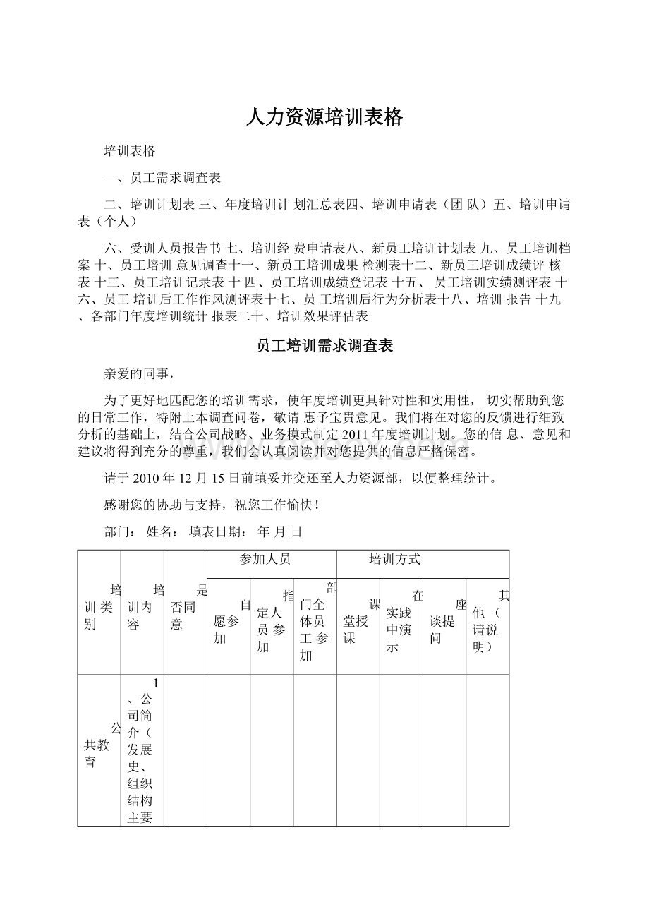 人力资源培训表格.docx_第1页