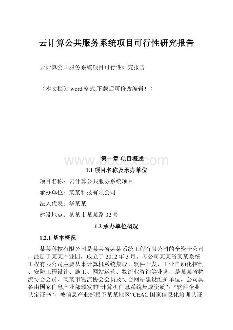 云计算公共服务系统项目可行性研究报告Word文档下载推荐.docx