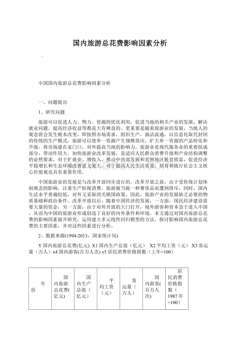 国内旅游总花费影响因素分析.docx