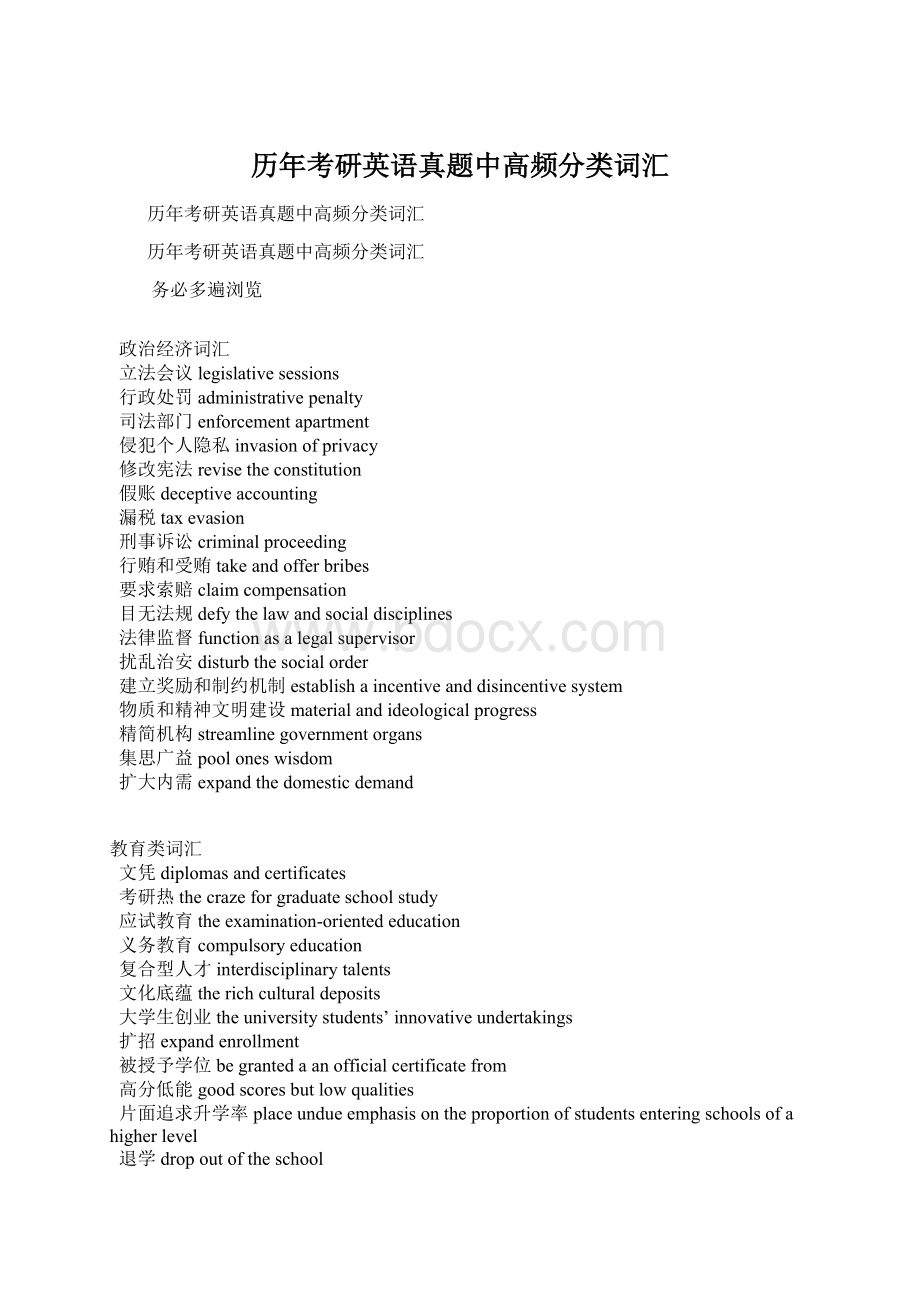 历年考研英语真题中高频分类词汇.docx_第1页