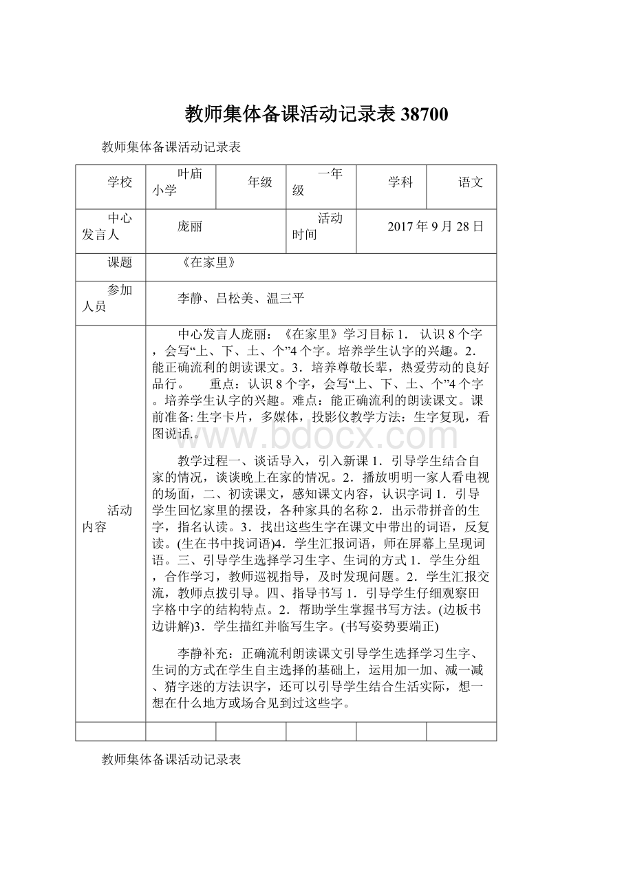 教师集体备课活动记录表38700Word格式.docx