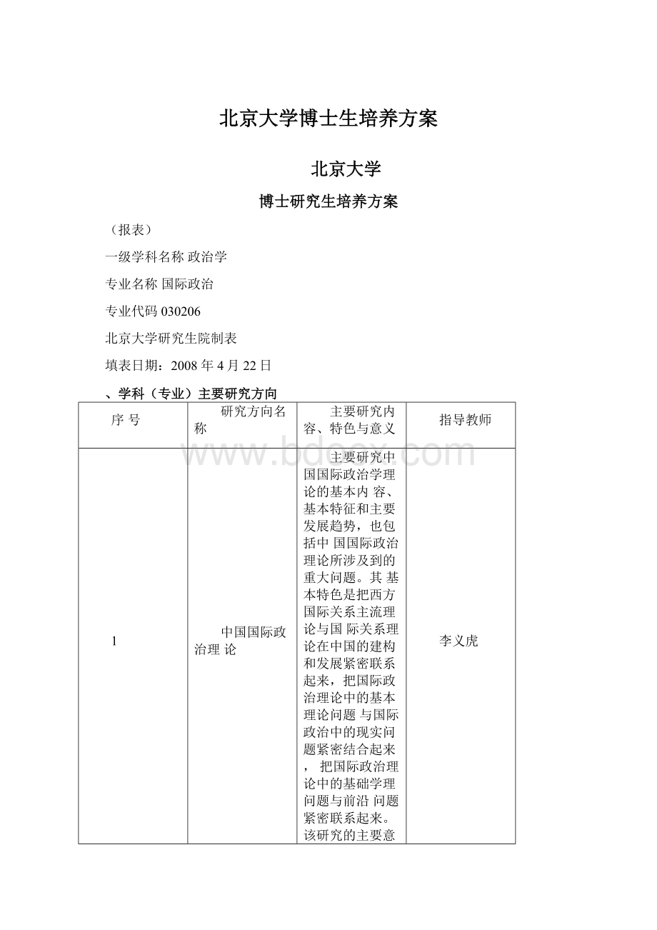 北京大学博士生培养方案Word文档下载推荐.docx_第1页