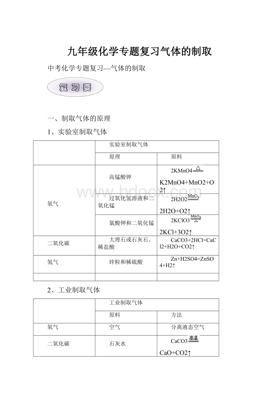 九年级化学专题复习气体的制取.docx