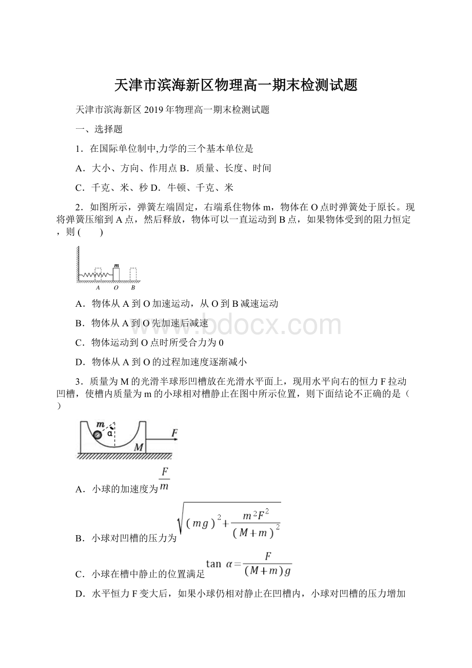 天津市滨海新区物理高一期末检测试题.docx