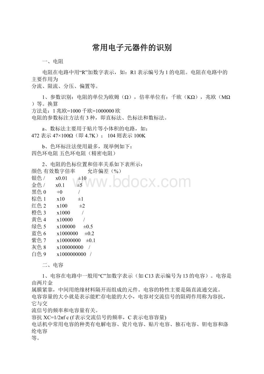 常用电子元器件的识别Word格式文档下载.docx