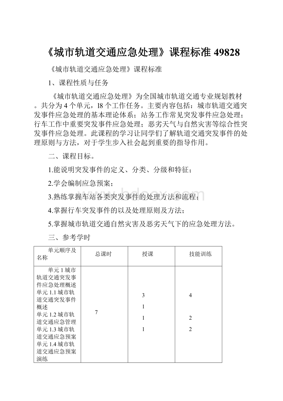 《城市轨道交通应急处理》课程标准49828Word下载.docx