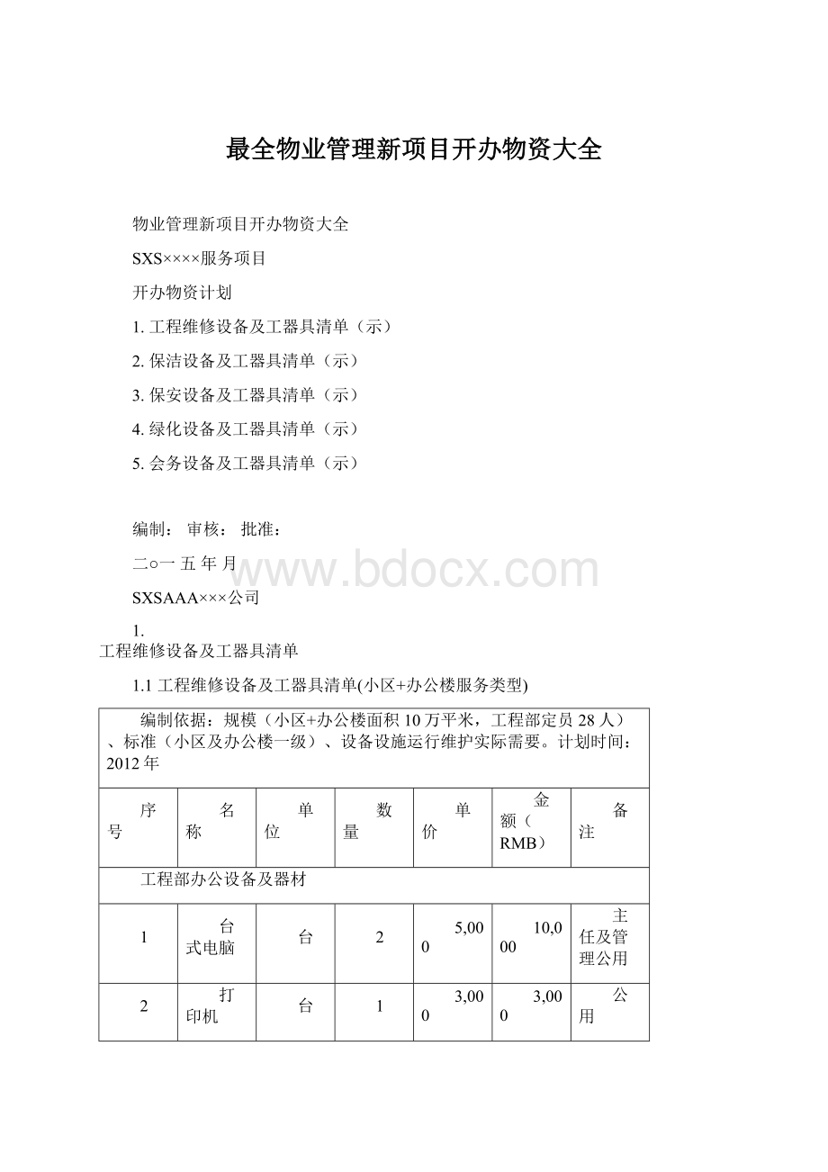 最全物业管理新项目开办物资大全.docx