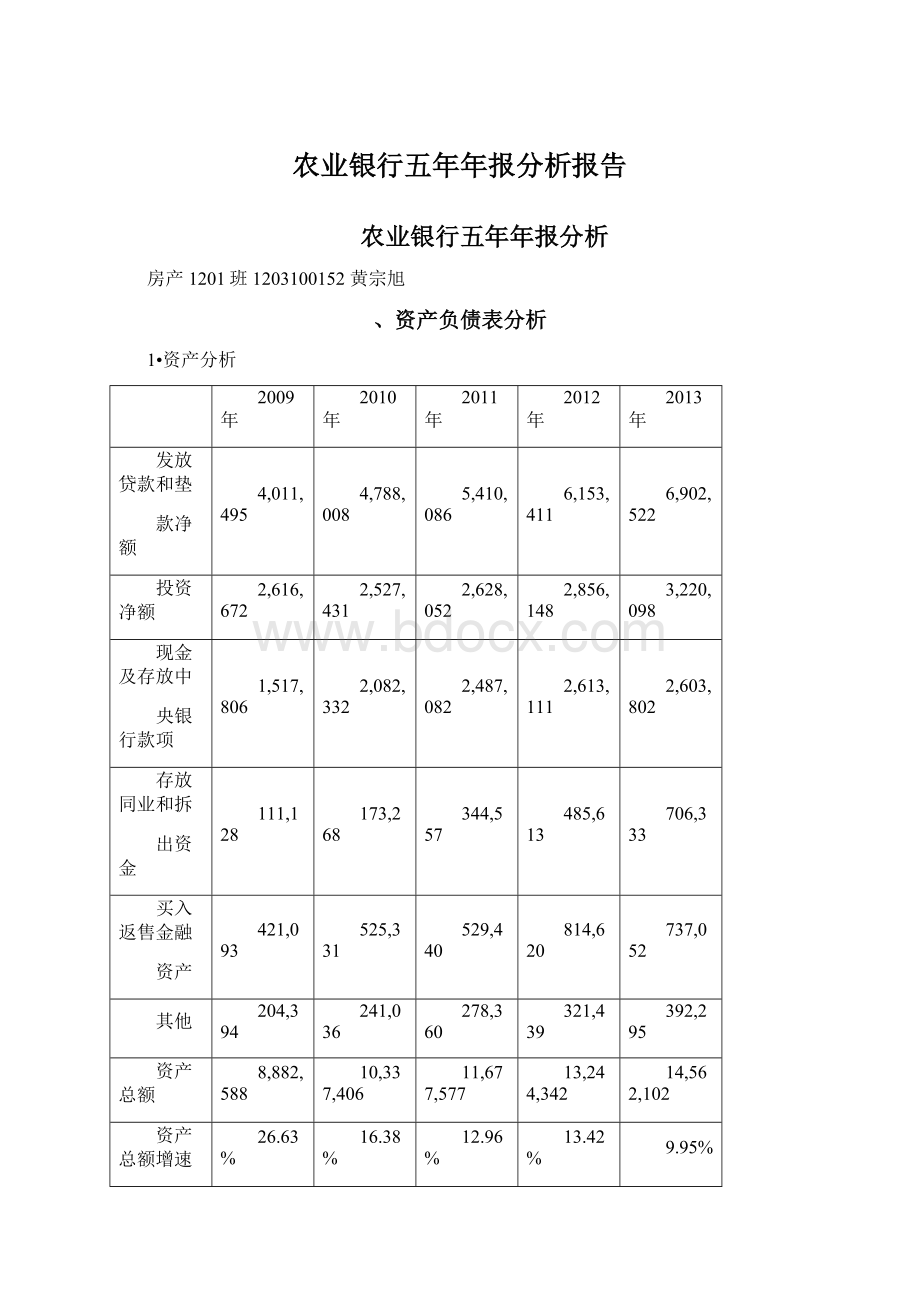 农业银行五年年报分析报告.docx