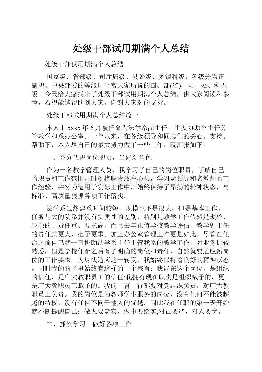 处级干部试用期满个人总结Word文档格式.docx