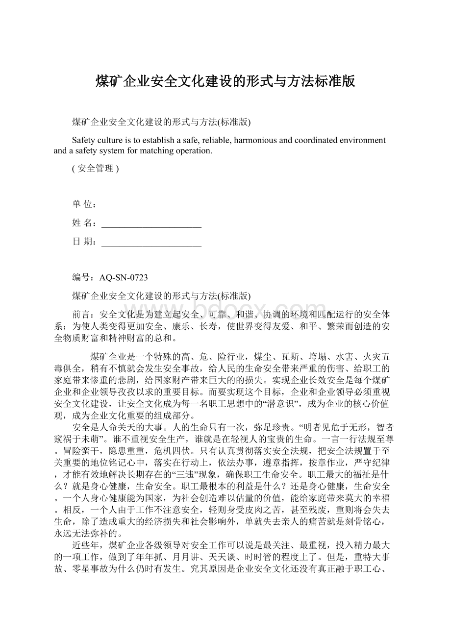 煤矿企业安全文化建设的形式与方法标准版Word文档下载推荐.docx_第1页