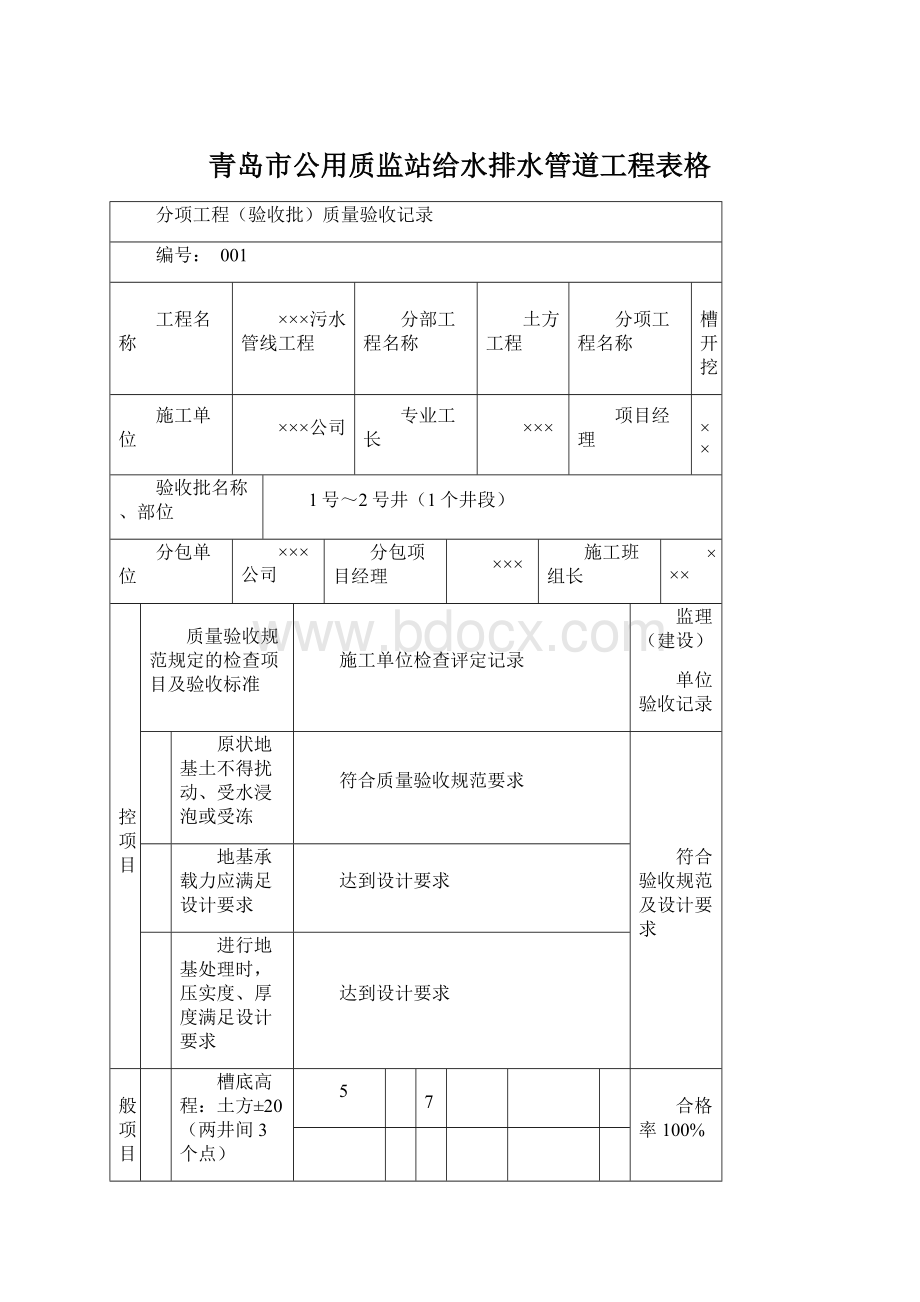 青岛市公用质监站给水排水管道工程表格文档格式.docx_第1页