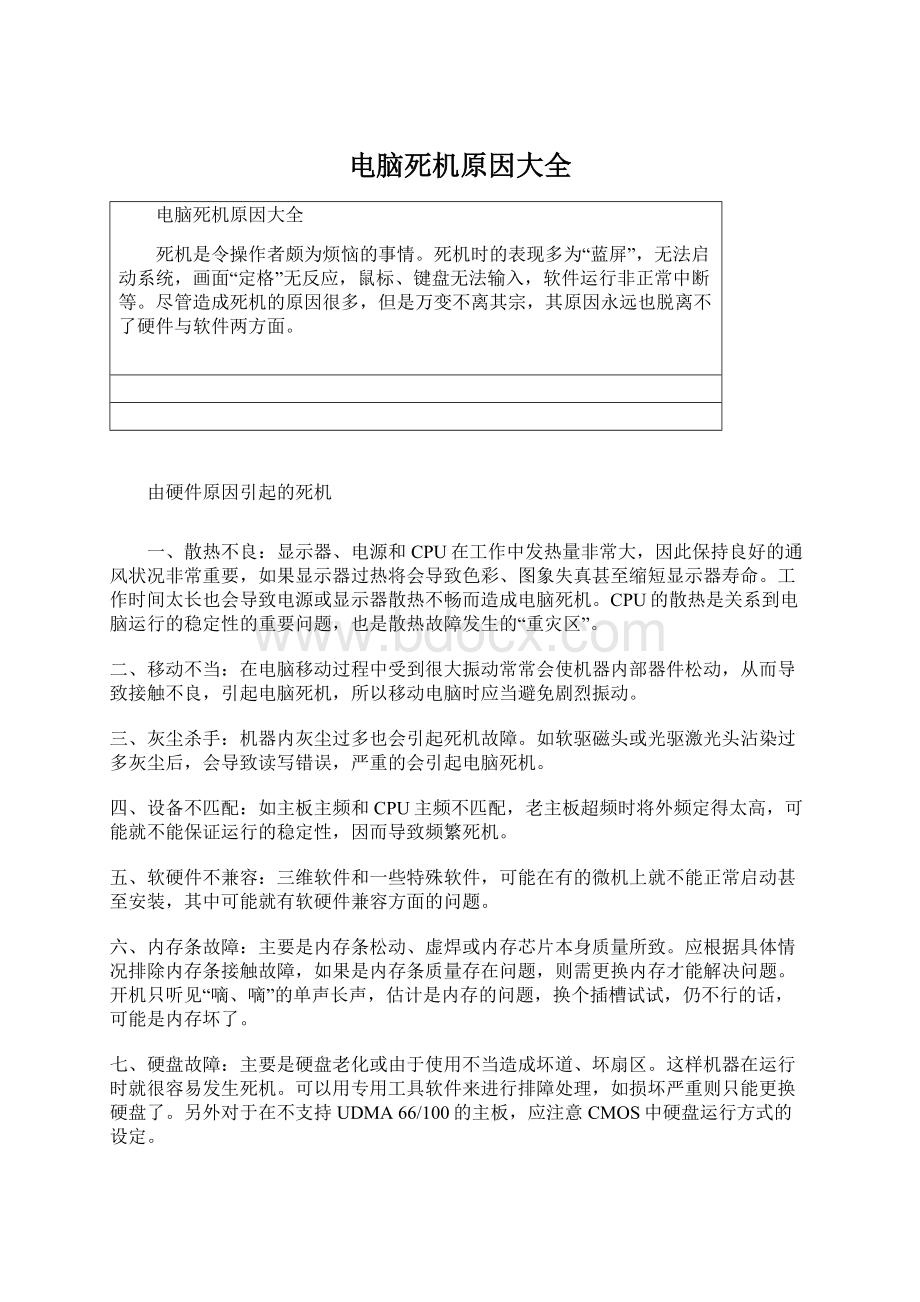 电脑死机原因大全Word文档下载推荐.docx_第1页