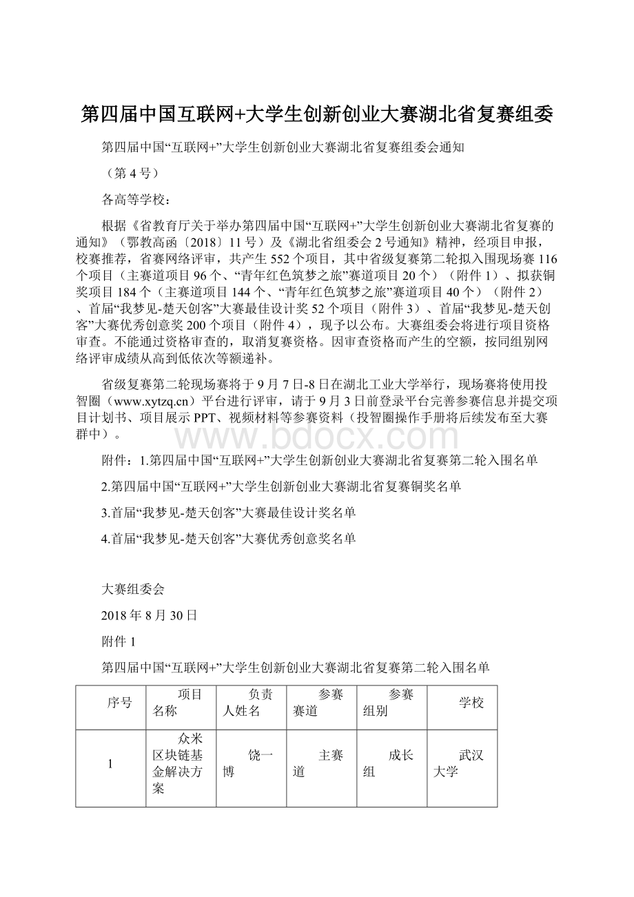 第四届中国互联网+大学生创新创业大赛湖北省复赛组委.docx