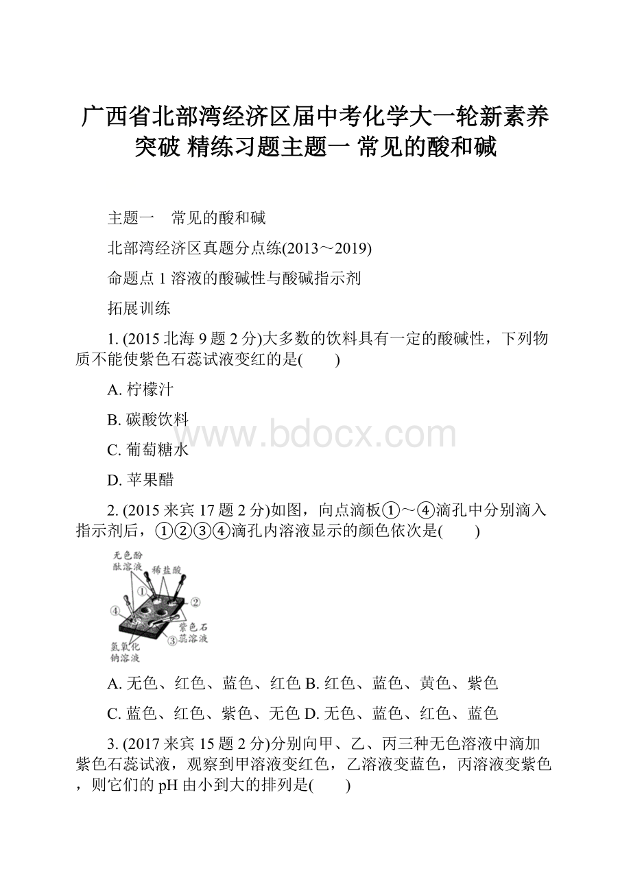 广西省北部湾经济区届中考化学大一轮新素养突破 精练习题主题一 常见的酸和碱.docx