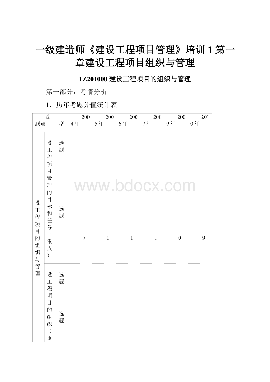 一级建造师《建设工程项目管理》培训1第一章建设工程项目组织与管理.docx