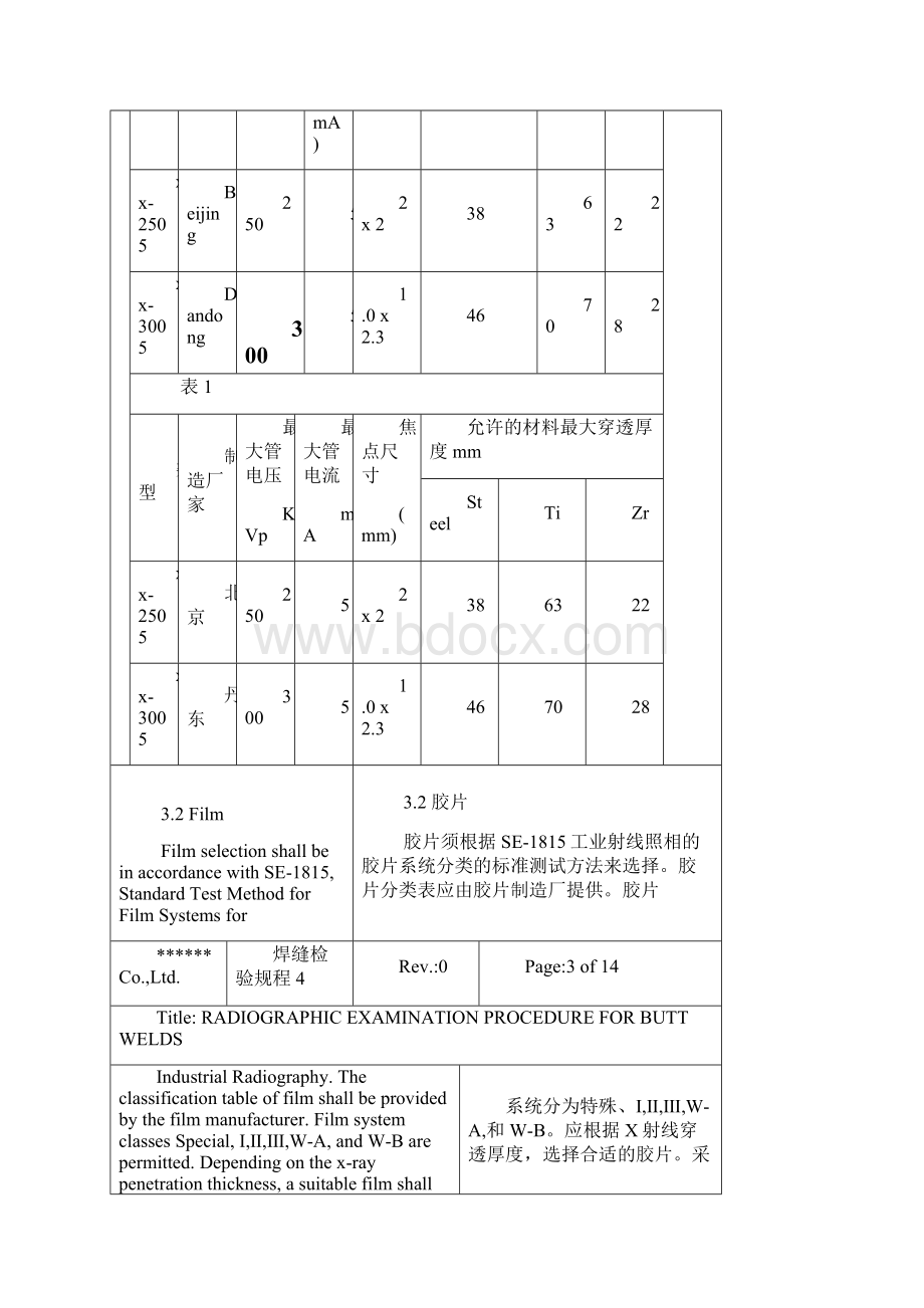 无损检测对接焊缝射线工艺规程.docx_第3页