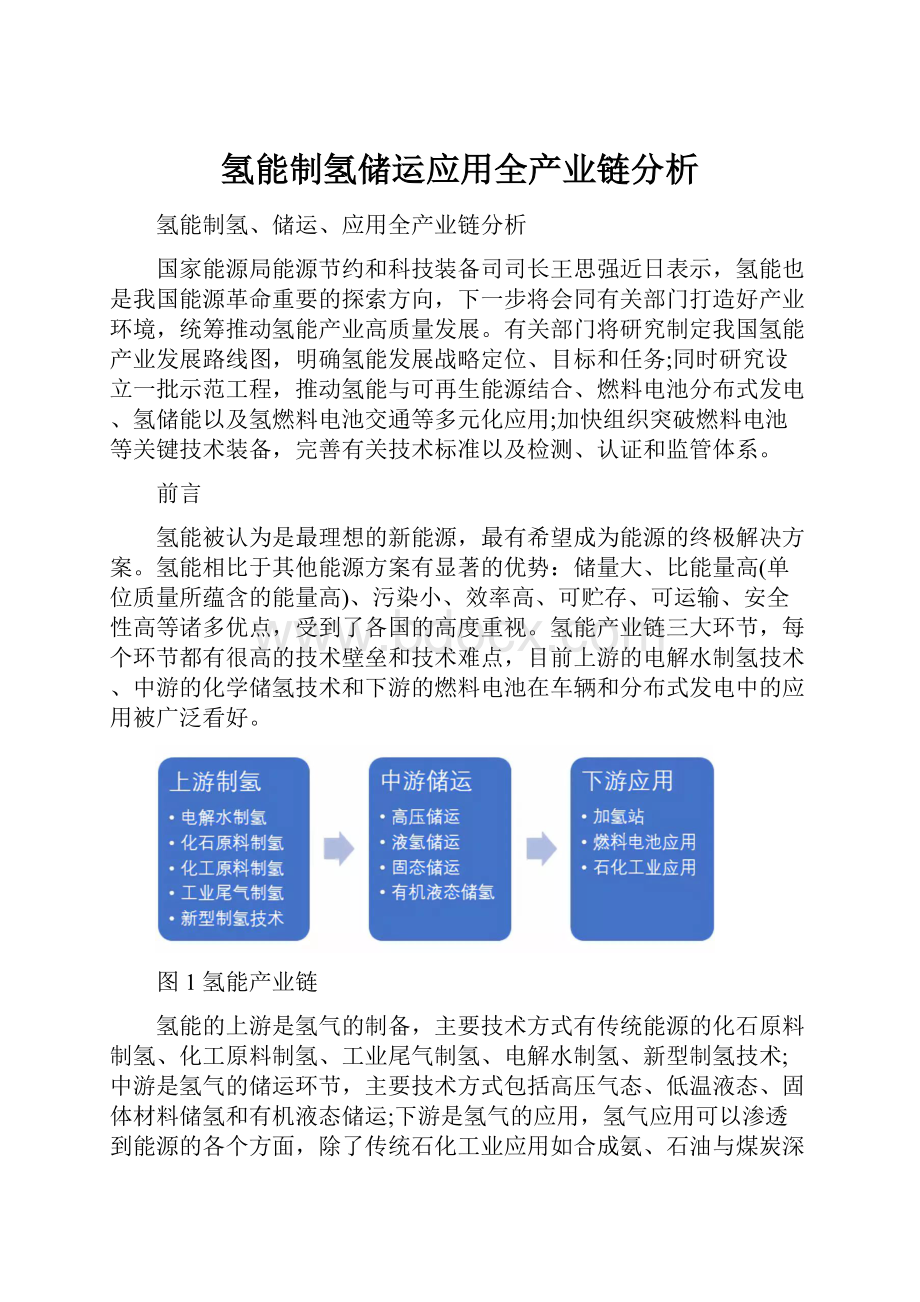 氢能制氢储运应用全产业链分析.docx