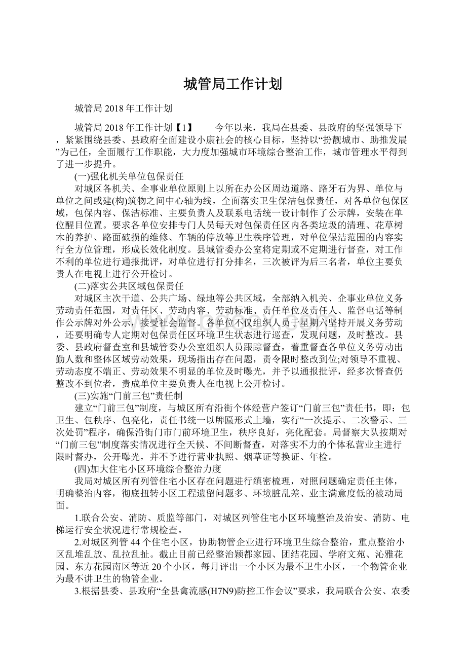 城管局工作计划文档格式.docx