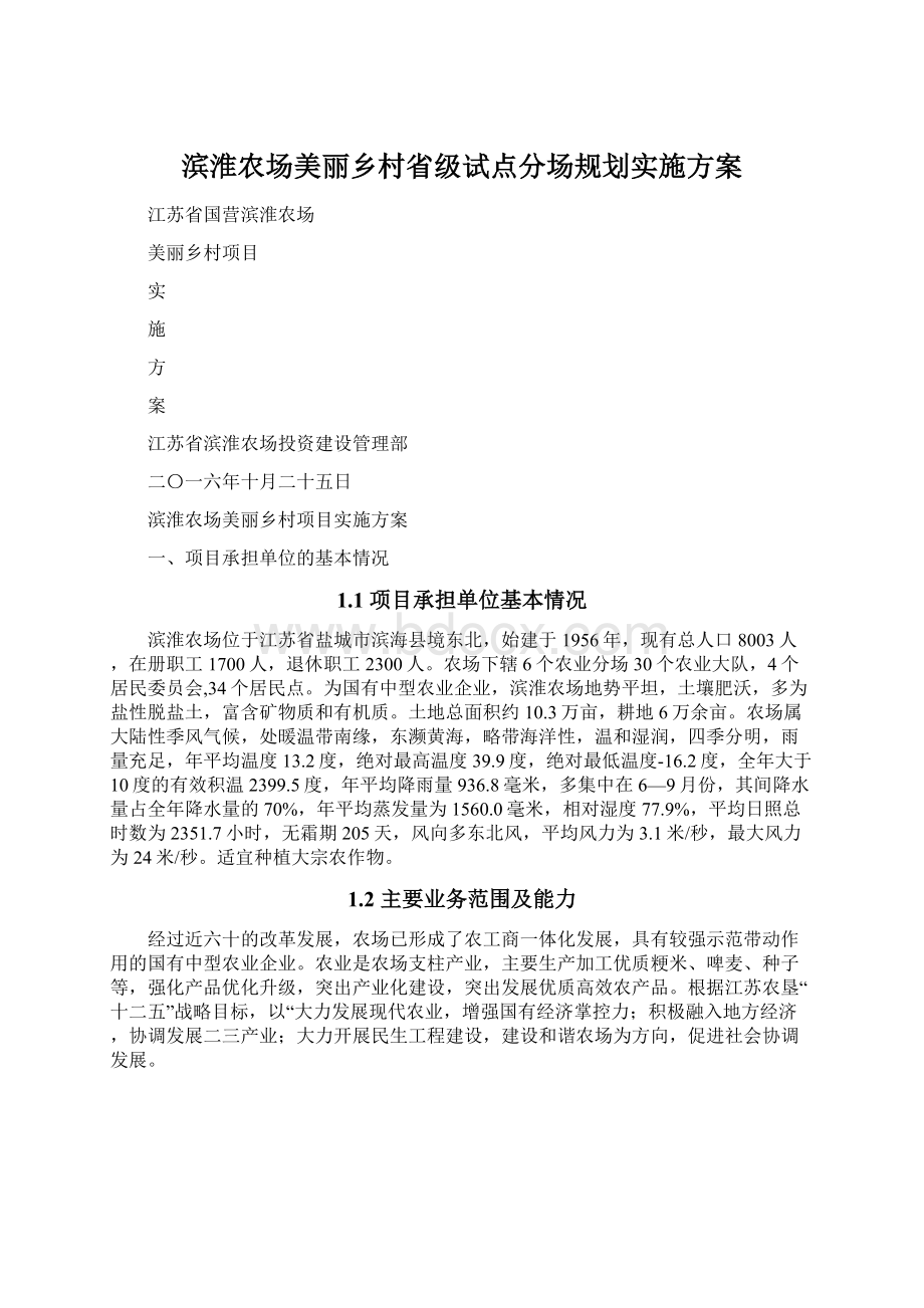 滨淮农场美丽乡村省级试点分场规划实施方案文档格式.docx