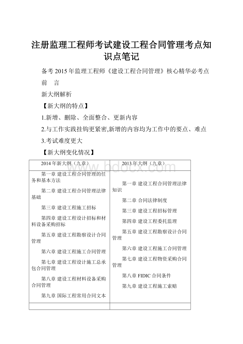 注册监理工程师考试建设工程合同管理考点知识点笔记Word文档下载推荐.docx