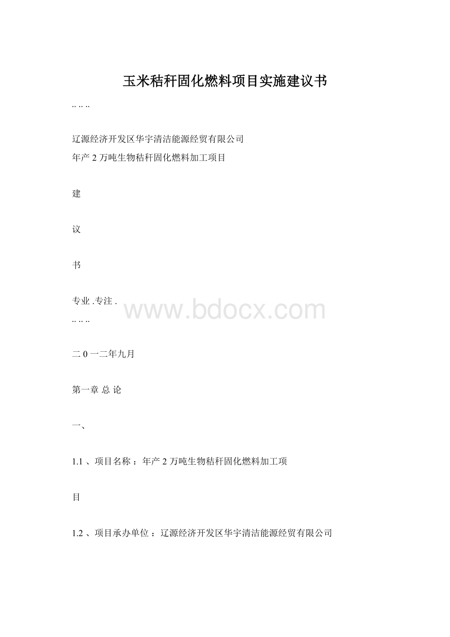 玉米秸秆固化燃料项目实施建议书Word格式文档下载.docx