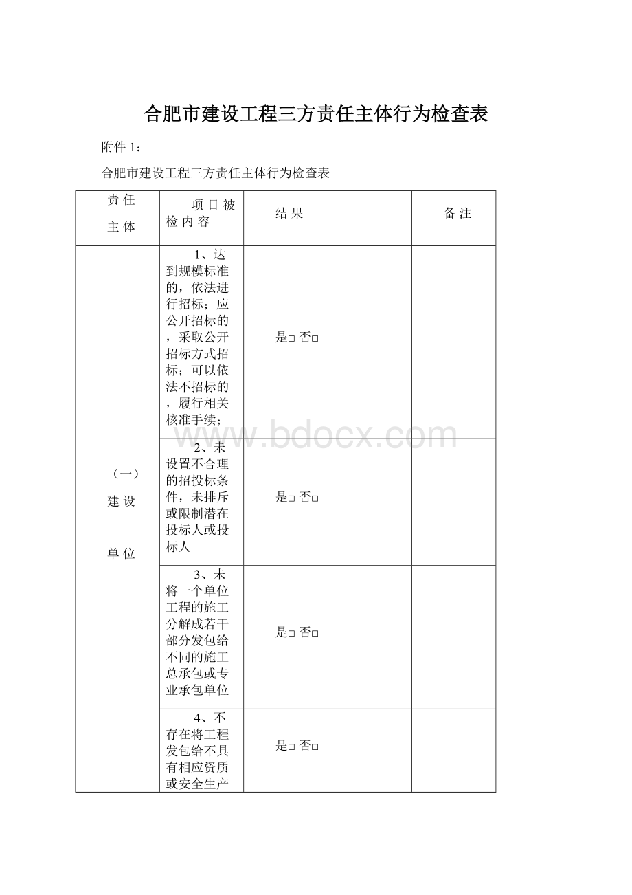 合肥市建设工程三方责任主体行为检查表Word文档格式.docx_第1页