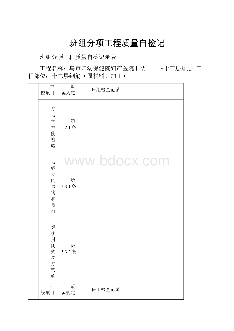 班组分项工程质量自检记.docx_第1页