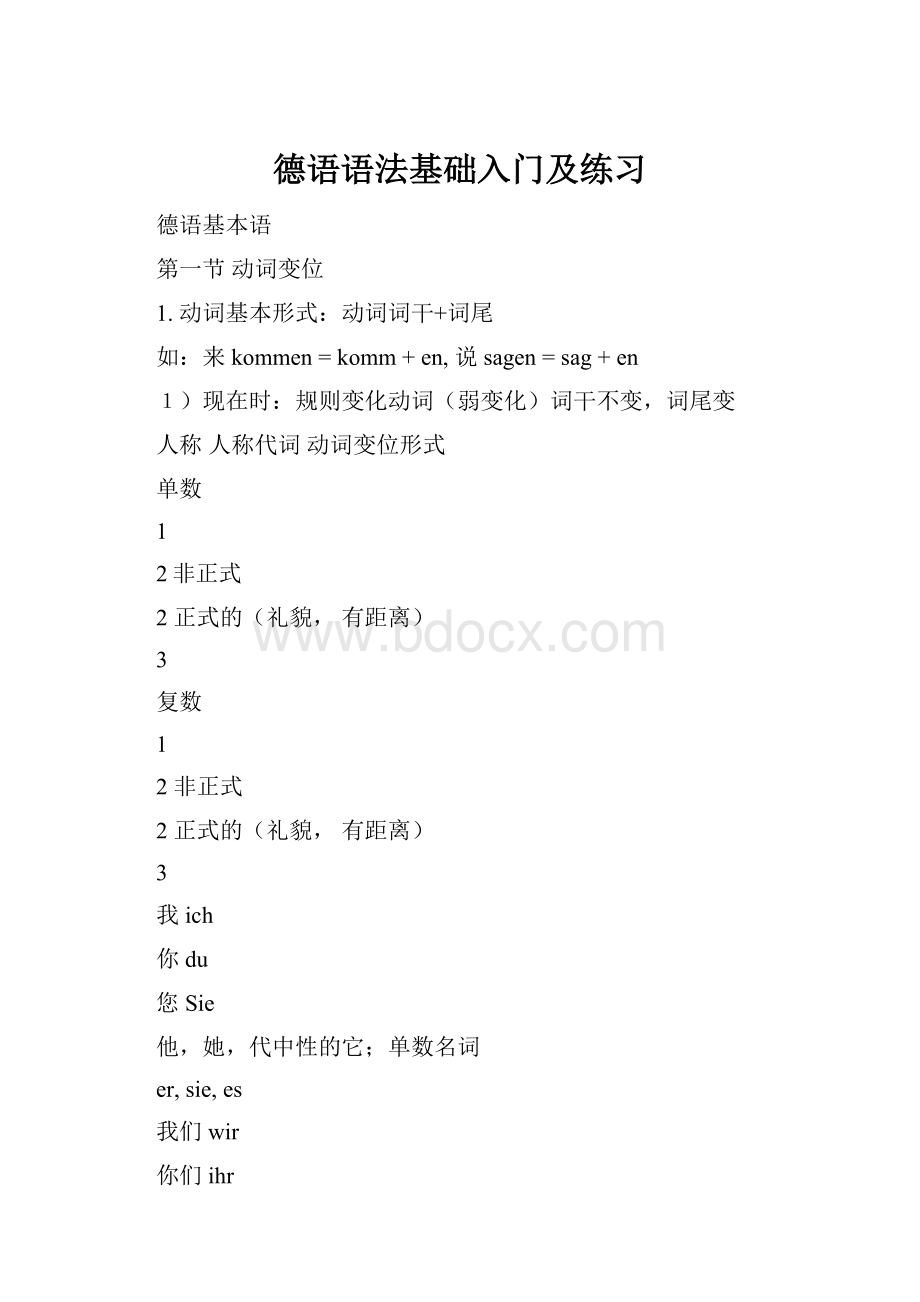 德语语法基础入门及练习Word文档格式.docx