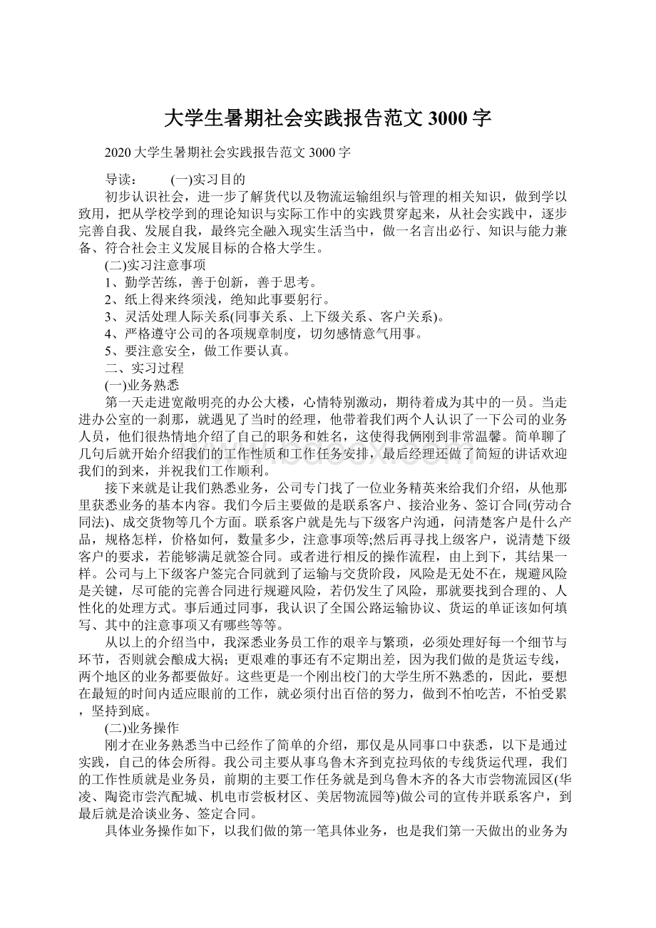 大学生暑期社会实践报告范文3000字Word下载.docx_第1页