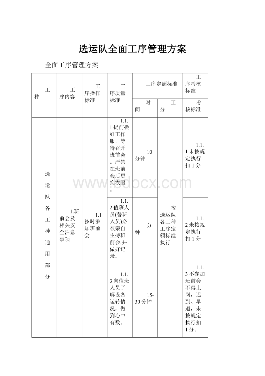 选运队全面工序管理方案.docx